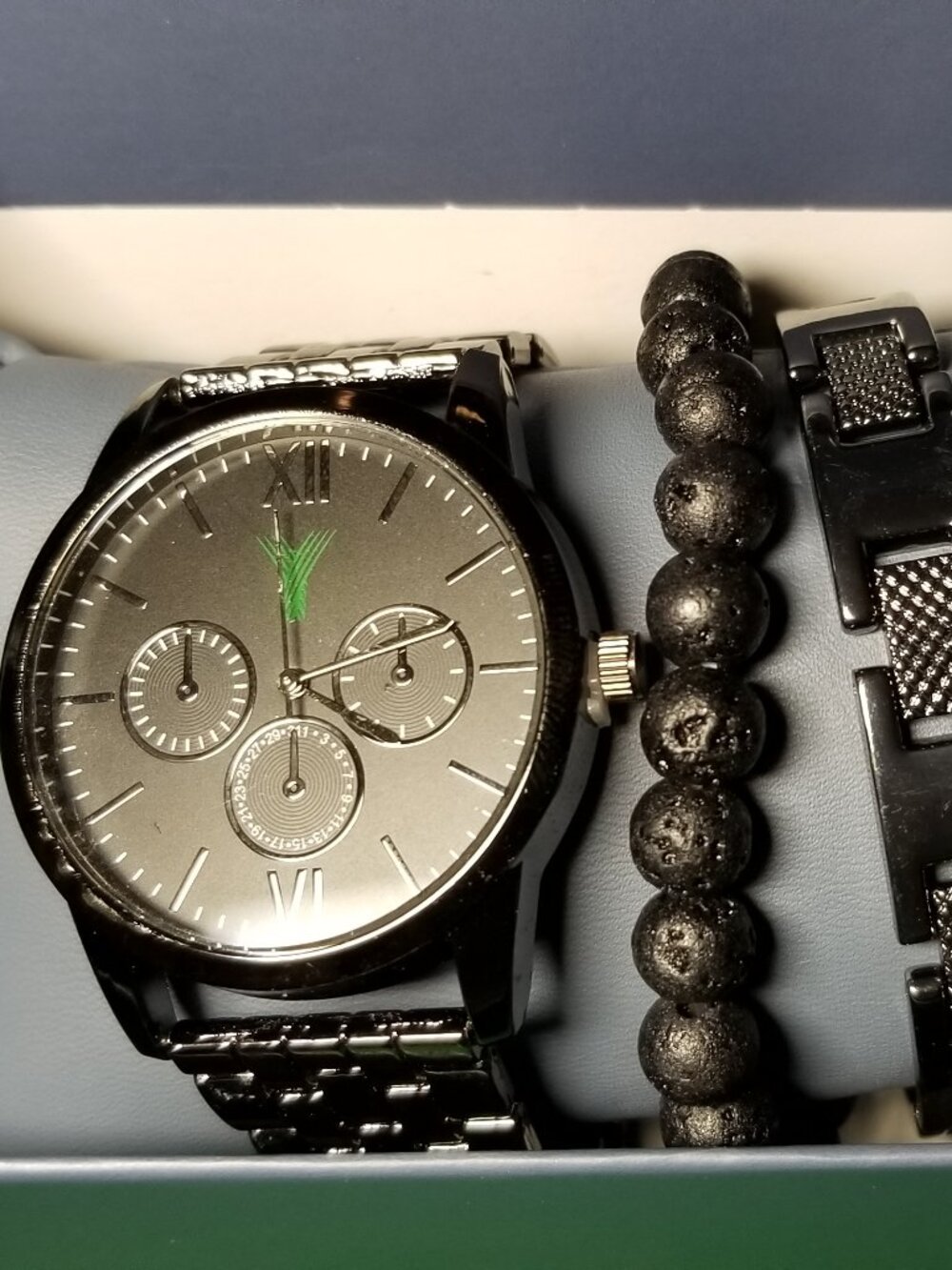 Yaamava Mens Watch & Bracelet Set Black Dressy‎ Office Party Retro Street NIB